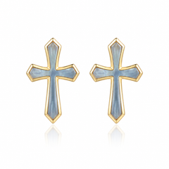 Cross Earrings - Blue Shell - 0030