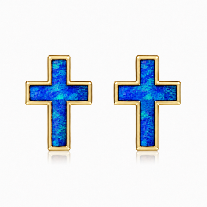 Cross Earrings - Blue Opal - 0031