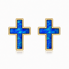 Cross Earrings - Blue Opal - 0031