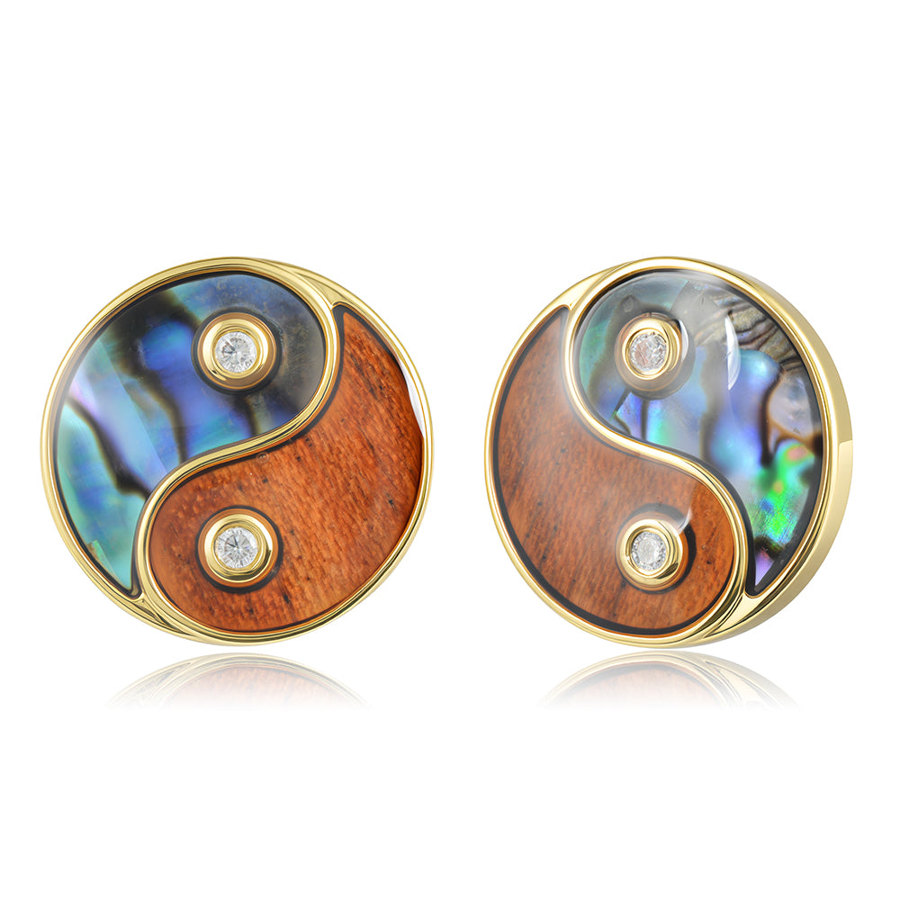 Statement Earrings - Abalone + Wood - 0054