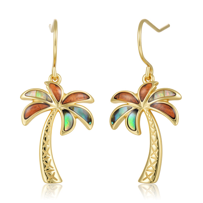 Island Icon Earrings - Abalone + Wood - 0091