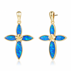 Cross Earrings - Blue Opal - 0092