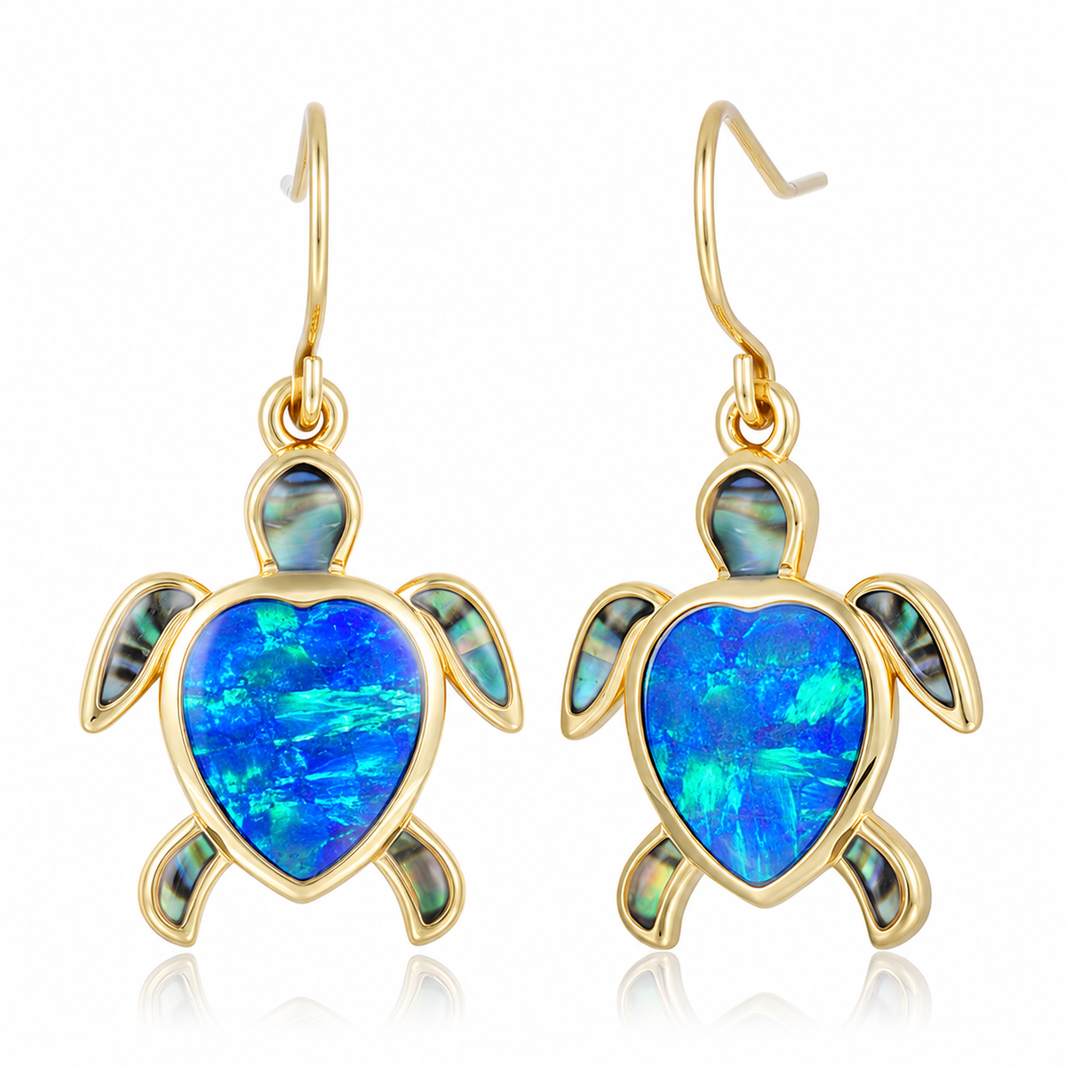 Honu Earrings - Abalone + Blue Opal - 0104