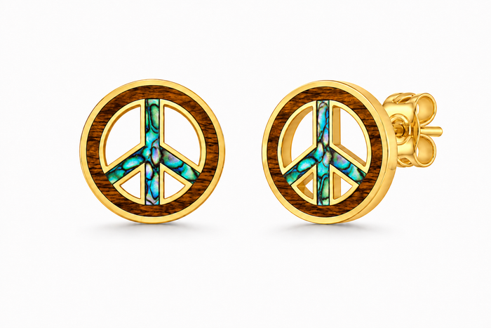 Statement Earrings - Abalone + Wood - 0109