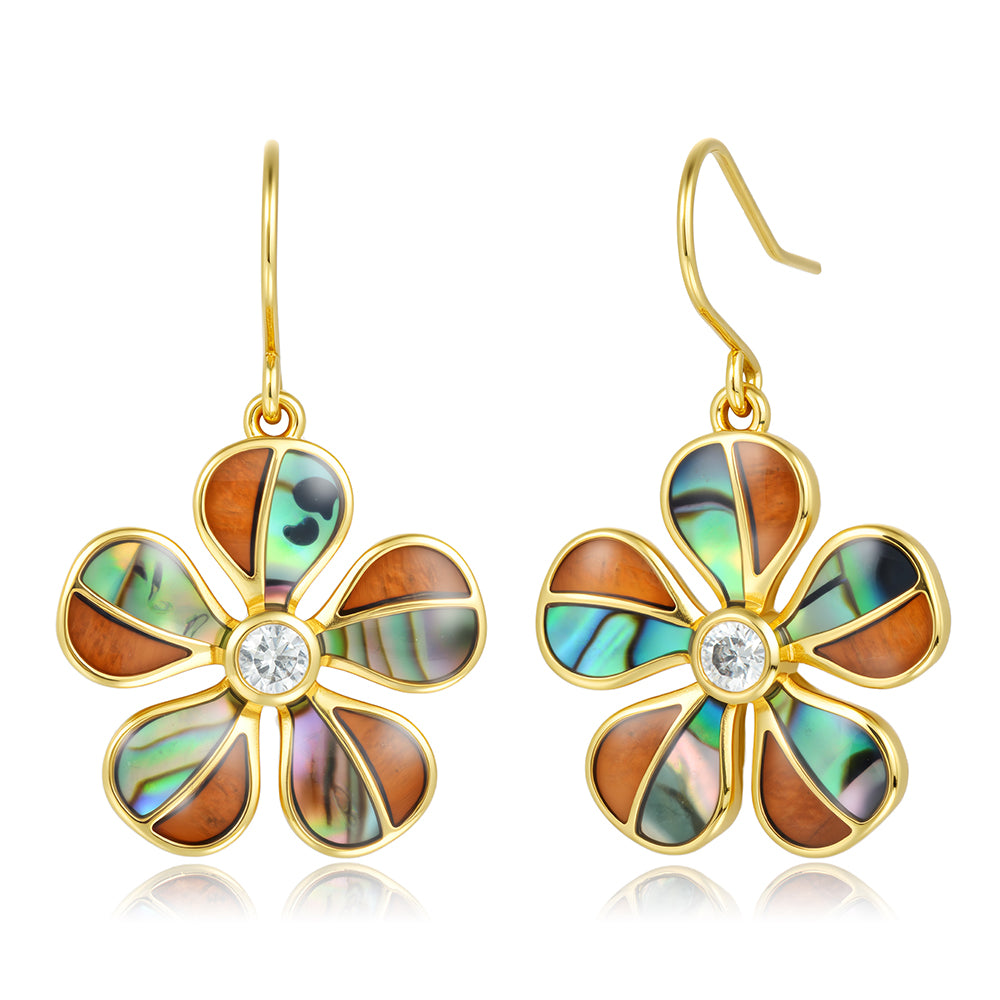 Island Floral Earrings - Abalone + Wood - 0112