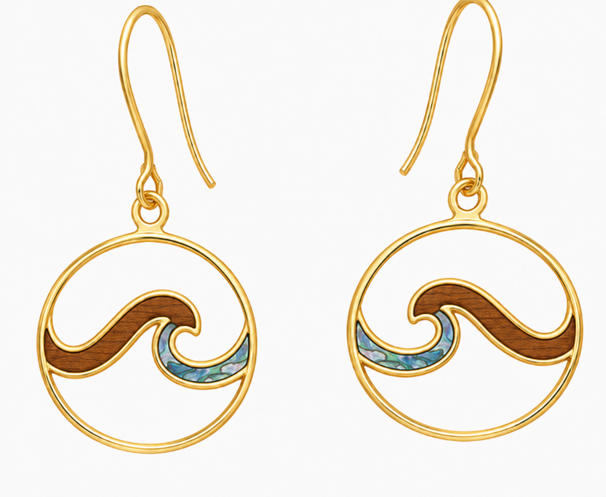 Ocean Earrings - Abalone + Wood - 0130