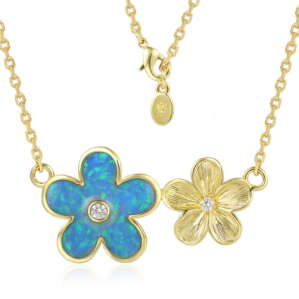 Island Floral Necklace - Blue Opal - 0021