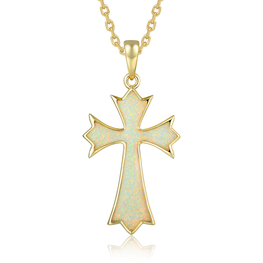 Cross Pendant - White Opal - 0008