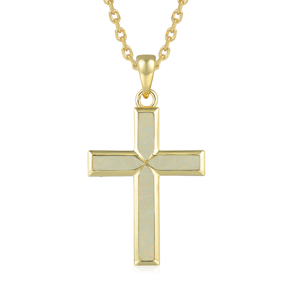 Cross Pendant - White Opal - 0010
