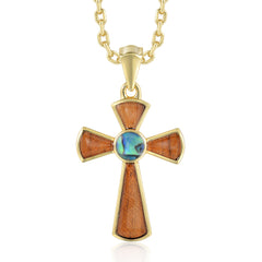 Cross Pendant - Abalone + Wood - 0042