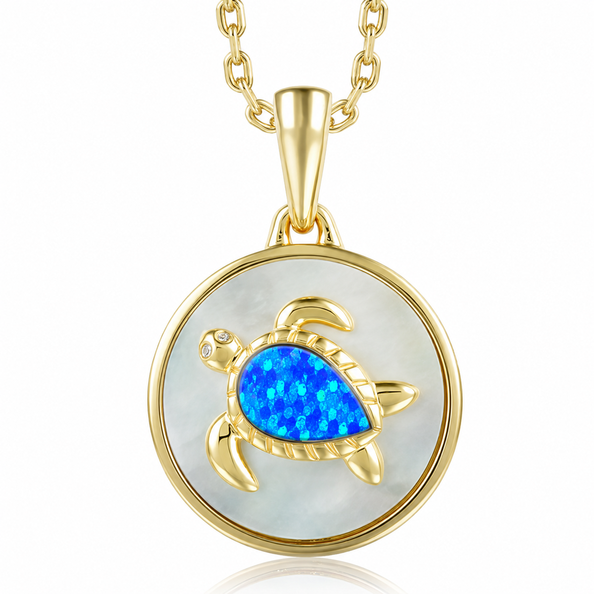 Honu Pendant - Blue Opal + White MOP - 0079