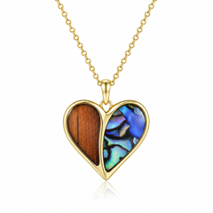 Heart Pendant - Abalone + Wood - 0101