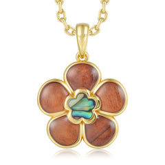 Island Floral Pendant - Abalone + Wood - 0103