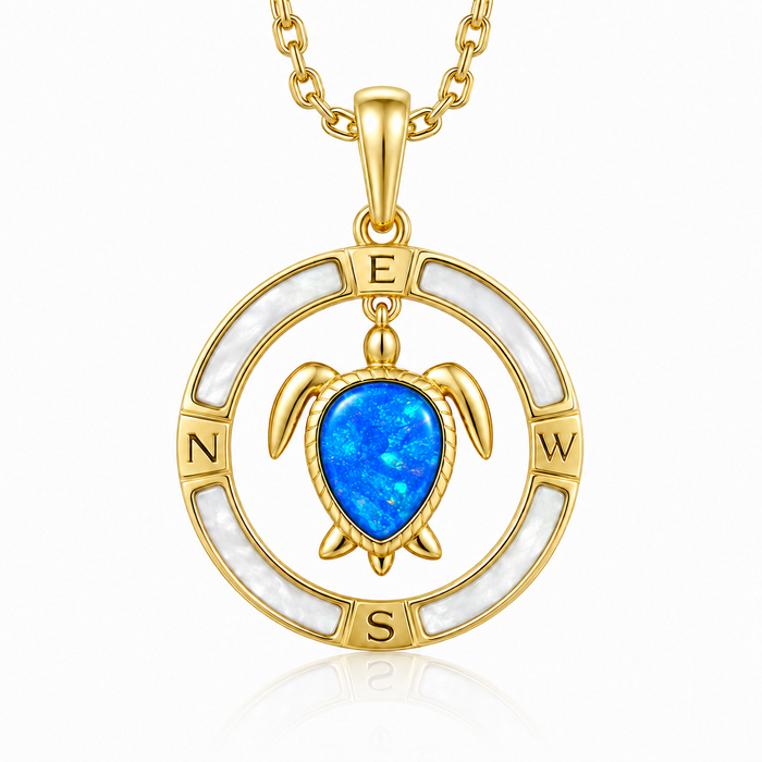 Honu Pendant - Blue Opal + White MOP - 0105