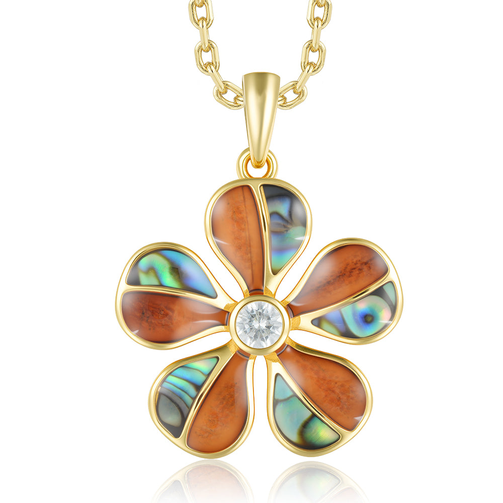Island Floral Pendant - Abalone + Wood - 0112