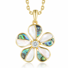 Island Floral Pendant - Abalone + White MOP - 0112
