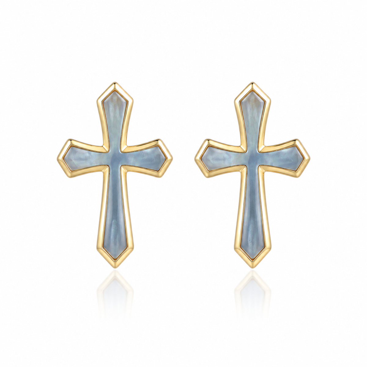 Cross Earrings - Blue Shell - 0030