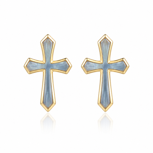 Cross Earrings - Blue Shell - 0030