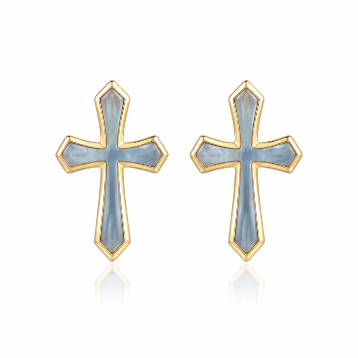 Cross Earrings - Blue Shell - 0030