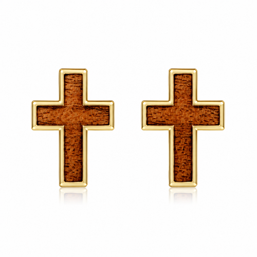 Cross Earrings - Wood - 0031