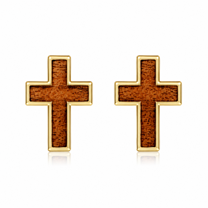 Cross Earrings - Wood - 0031