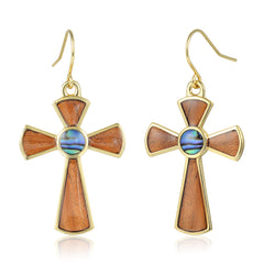Cross Earrings - Abalone + Wood - 0042