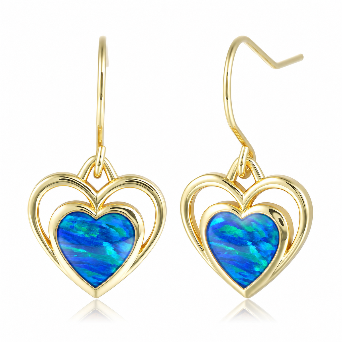 Heart Earrings - Blue Opal - 0049