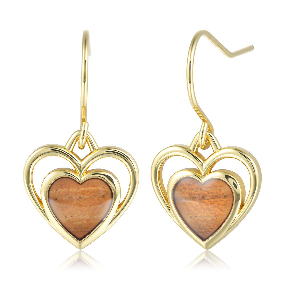 Heart Earrings - Wood - 0049