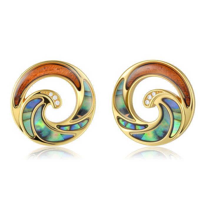 Ocean Earrings - Abalone + Wood - 0064