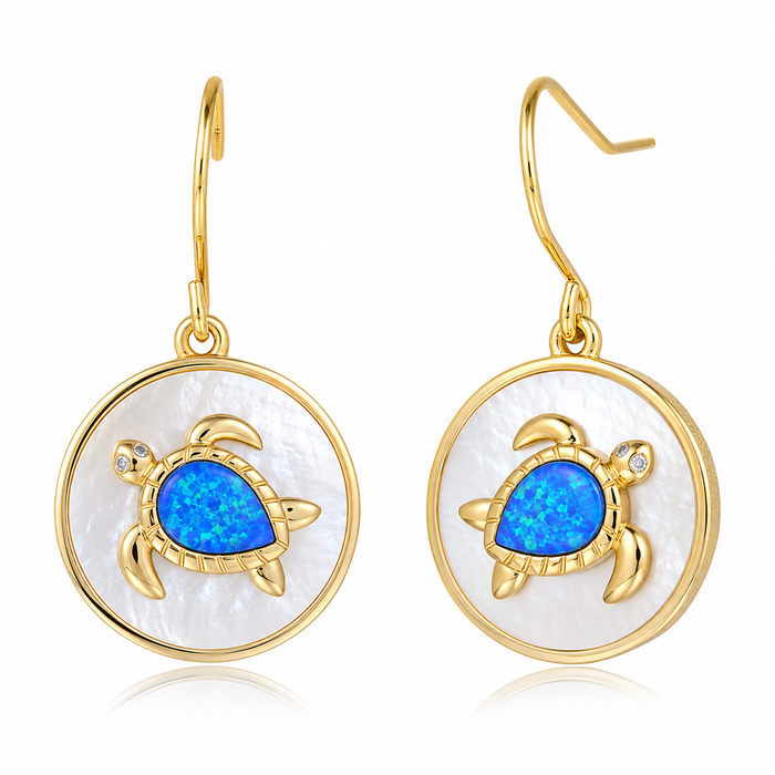 Honu Earrings - Blue Opal + White MOP - 0079