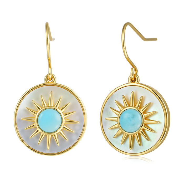 Statement Earrings - White MOP + Larimar - 0083