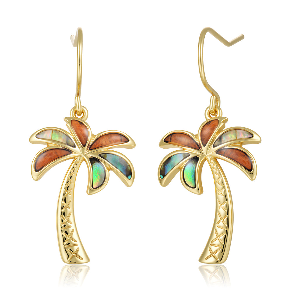 Island Icon Earrings - Abalone + Wood - 0091