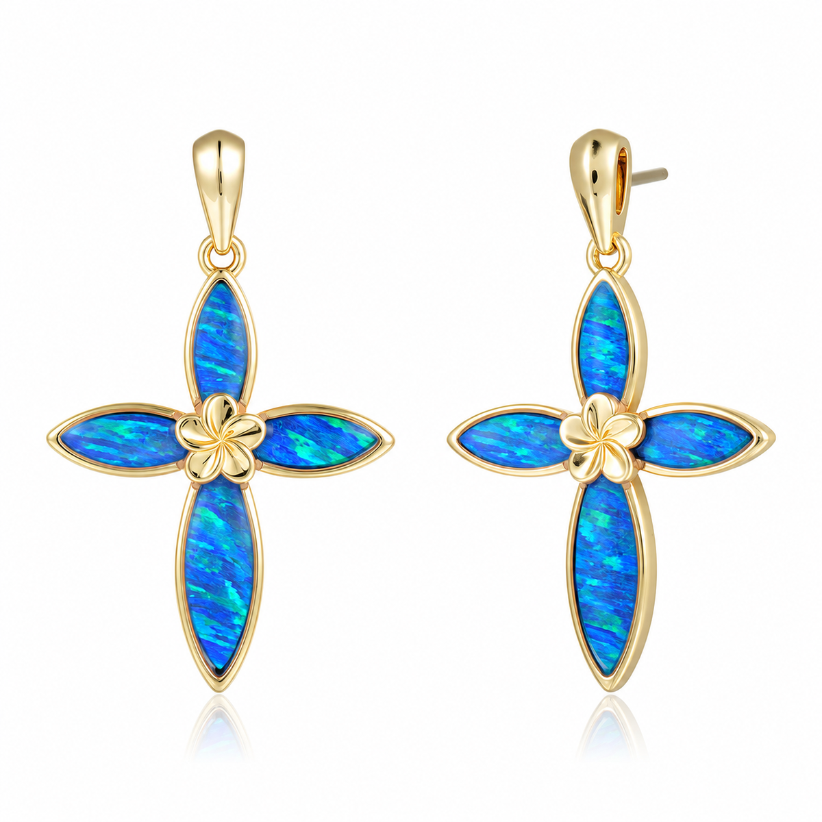 Cross Earrings - Blue Opal - 0092