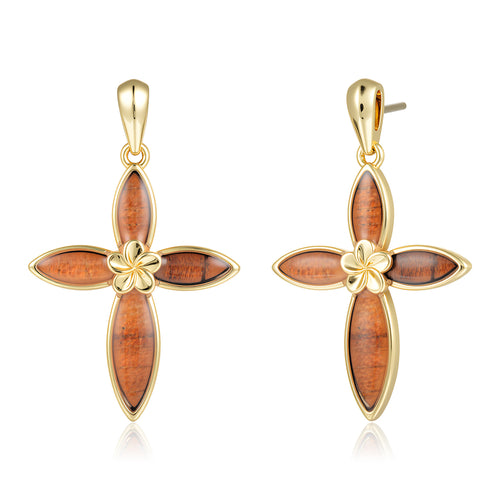 Cross Earrings - Wood - 0092