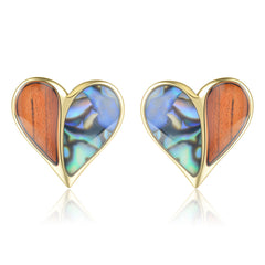 Heart Earrings - Abalone + Wood - 0101