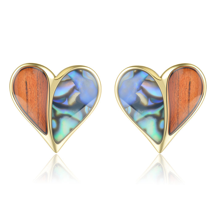 Heart Earrings - Abalone + Wood - 0101