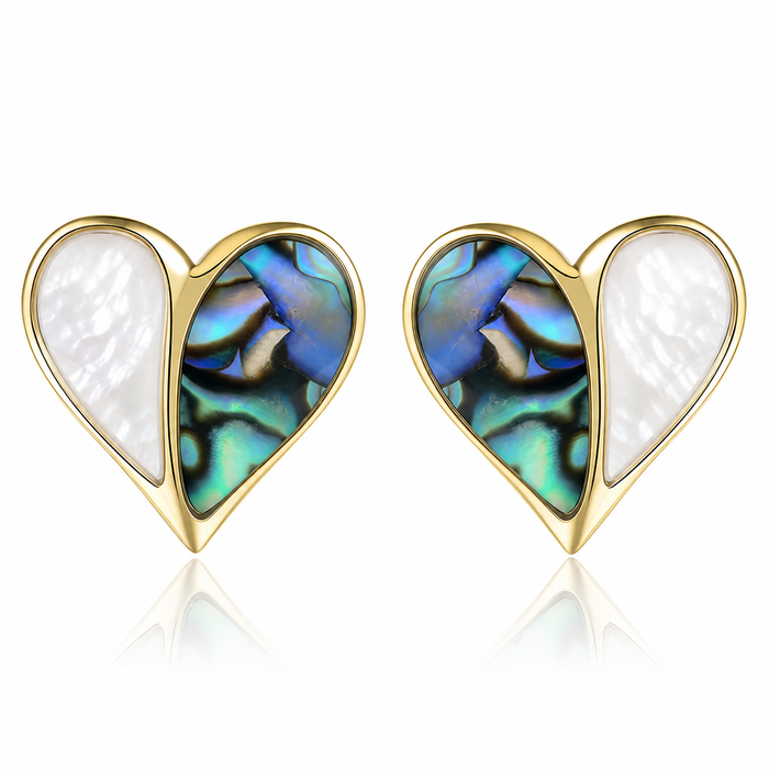 Heart Earrings - Abalone + White MOP - 0101