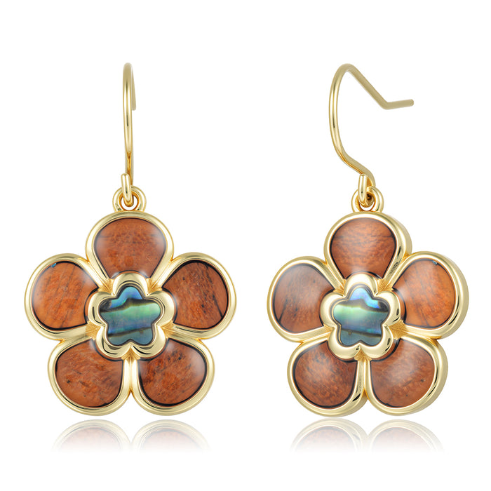Island Floral Earrings - Abalone + Wood - 0103