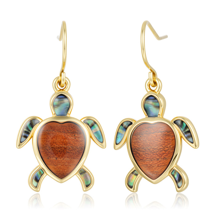 Honu Earrings - Abalone + Wood - 0104