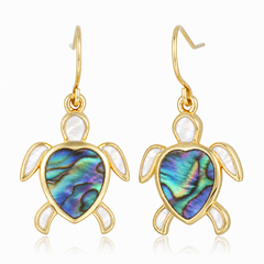 Honu Earrings - White MOP + Abalone - 0104