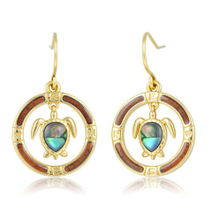 Honu Earrings - Abalone + Wood - 0105