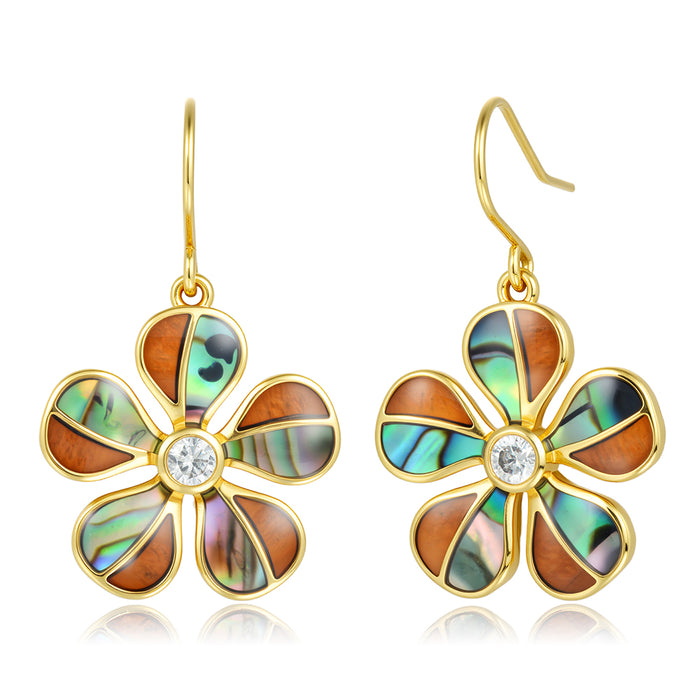 Island Floral Earrings - Abalone + Wood - 0112