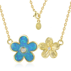 Island Floral Necklace - Blue Opal - 0021