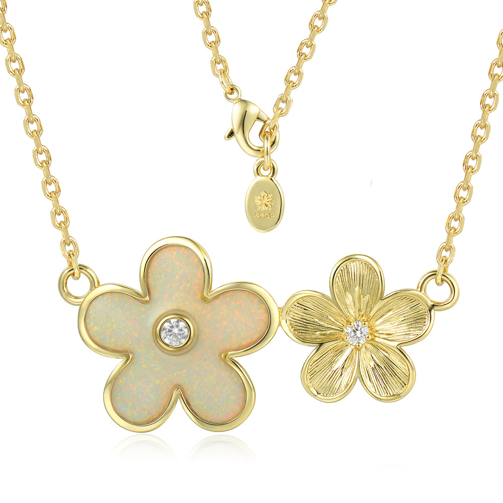 Island Floral Necklace - White Opal - 0021