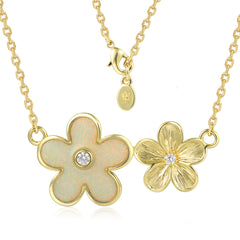 Island Floral Necklace - White Opal - 0021