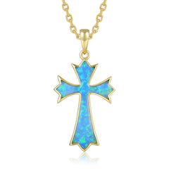 Cross Pendant - Blue Opal - 0008