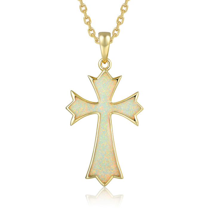 Cross Pendant - White Opal - 0008