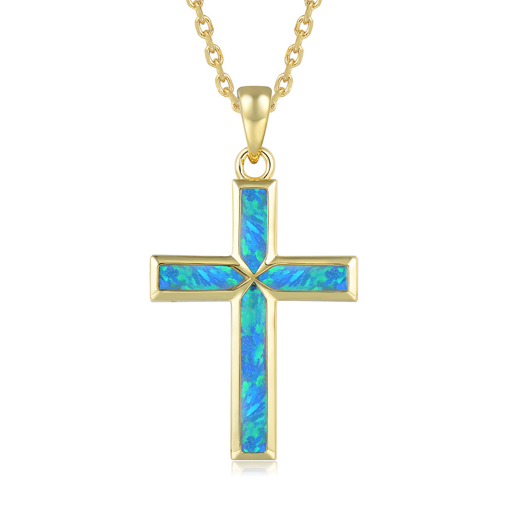 Cross Pendant - Blue Opal - 0010