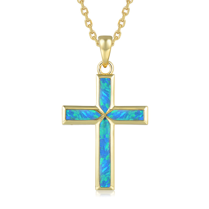 Cross Pendant - Blue Opal - 0010