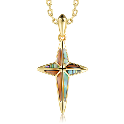 Cross Pendant - Abalone + Wood - 0044